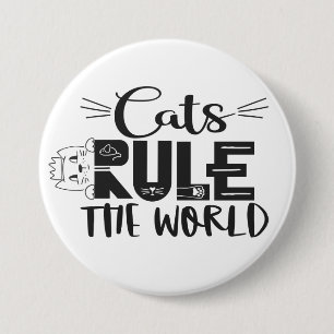 Cats rule the world lettering cute kitten whiskers 7.5 cm round badge