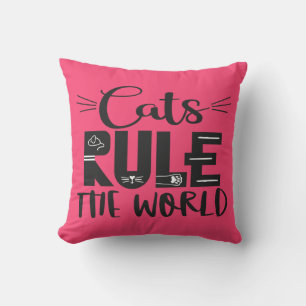 Cats rule the world trendy lettering whiskers cushion
