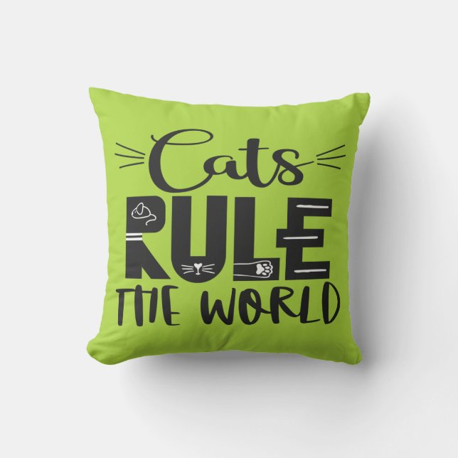 Cats rule the world trendy lettering whiskers cushion (Front)