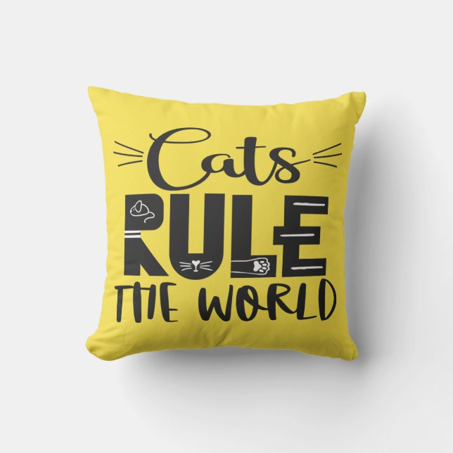 Cats rule the world trendy lettering whiskers cushion (Front)