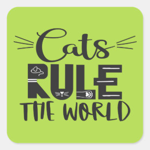 Cats rule the world trendy lettering whiskers square sticker