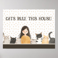 CATS RULE THIS HOUSE Crazy Cat Lady& Kittens Funny