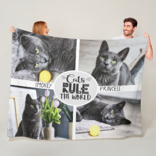 Cats rule with photo and names fleece blanket