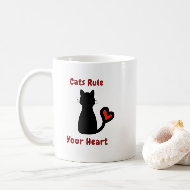 Cats Rule Your Heart Coffee Mug (With Donut)
