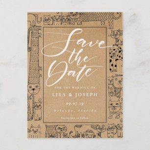 Cats Rustic Kraft Script Save the Date Postcard