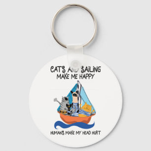 Cats Sailing Make Me Happy Sail Boating Anchor Sai Key Ring