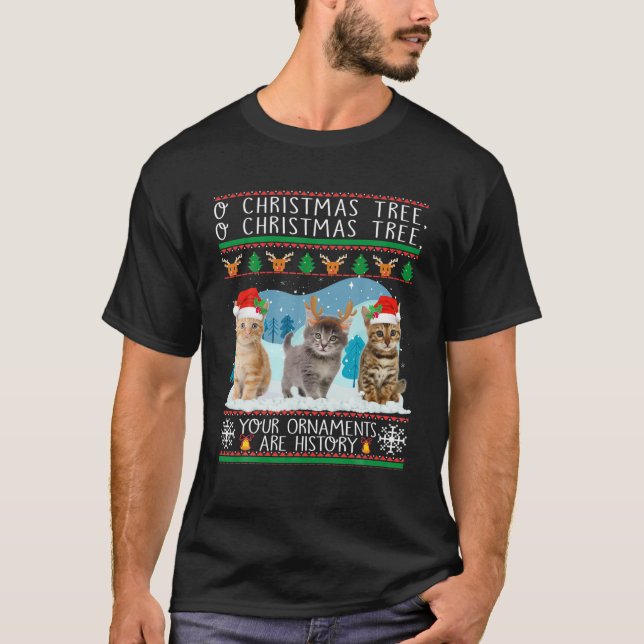 Cats Santa Christmas Pyjamas Family Funny Ornament T-Shirt (Front)