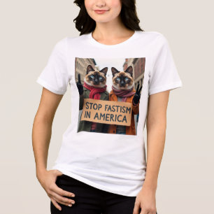 Cats Say Stop Fascism Political Tri-Blend Shirt