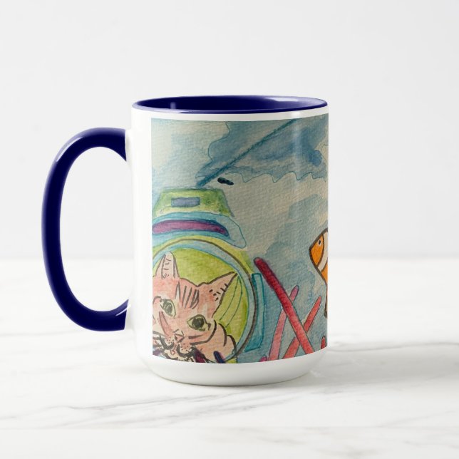 Cats Scuba Diving Watercolor  Mug (Left)