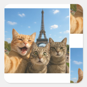 Cats selfie in Paris Romantic Cat Moment Gift Square Sticker