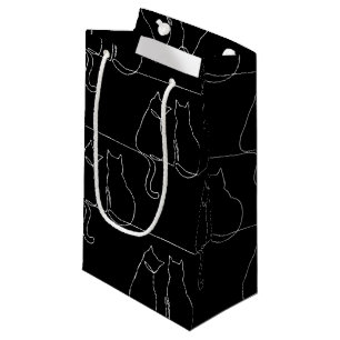 Cats Silhouette White Contour Animal Small Gift Bag
