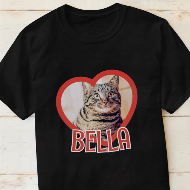 Cat's Simple Modern Playful Heart Name and Photo T-Shirt (Creator Uploaded)