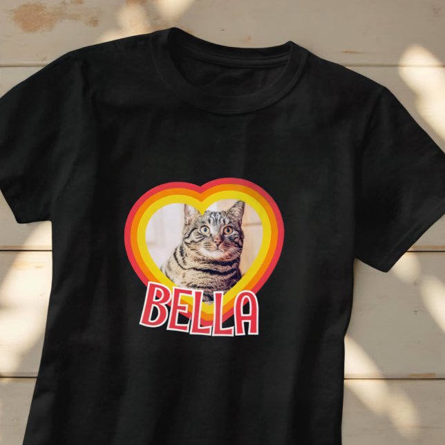 Cat's Simple Modern Playful Heart Name and Photo T-Shirt (Creator Uploaded)