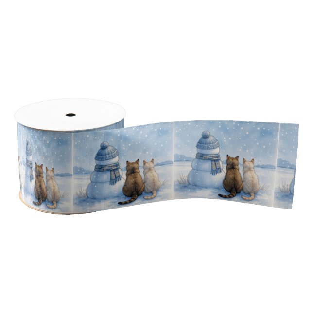Cats Sitting With a Snowman In a Field Grosgrain Ribbon (Spool)