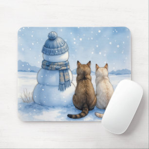 Cats Sitting With a Snowman In a Field Mouse Pad