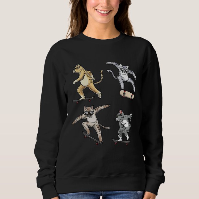Cats Skateboarding Skater Skateboard Skateboarder  Sweatshirt (Front)