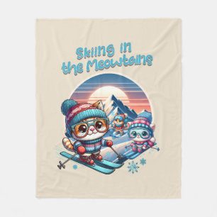 Cats skiing in the Meowtains Fleece Blanket