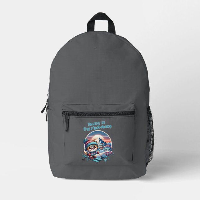 Cats skiing in the Meowtains Printed Backpack (Front)