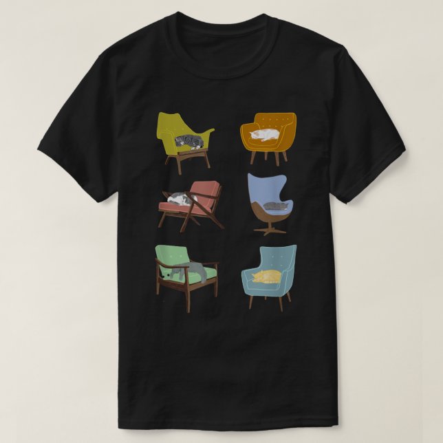 Cats Sleeping on Mid Century Modern Chairs  T-Shirt (Design Front)