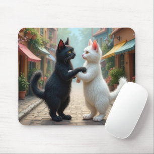 Cats Slow Dancing On Cobblestone Street Mouse Pad