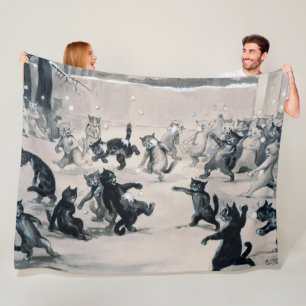 Cats Snowball Fight, Louis Wain Fleece Blanket