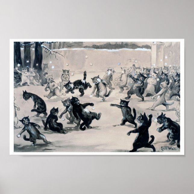 Cats Snowball Fight, Louis Wain Poster (Front)