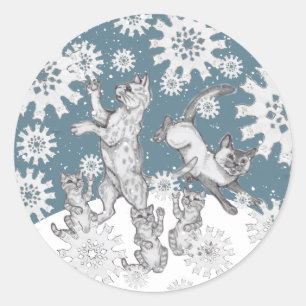 Cats & Snowflakes Unique Winter Snow Christmas Classic Round Sticker