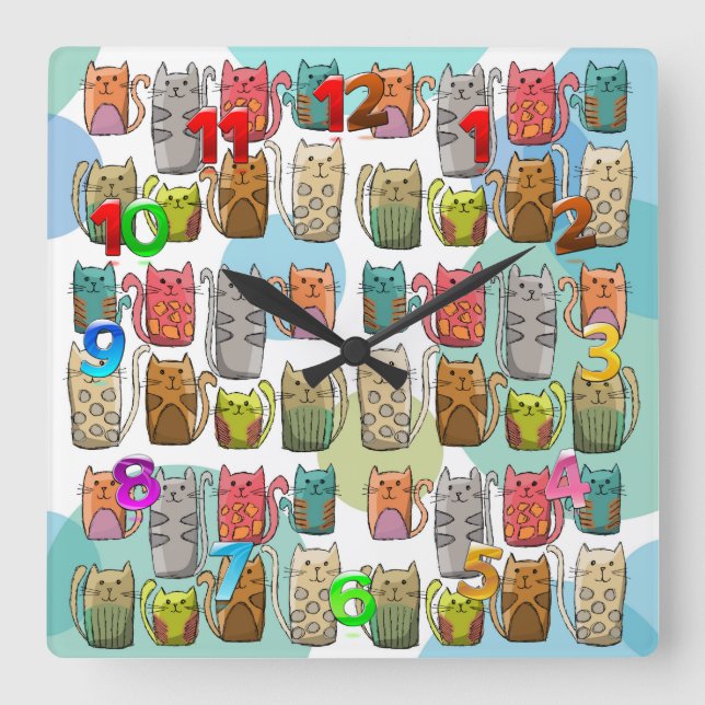 Cats! Square Wall Clock (Front)