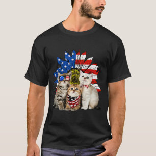 Cats Sunflower USA Flag 4th of July Animals Patrio T-Shirt