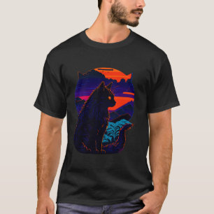 Cats Sunset Realistic Watercolor Cute Cat Paint Co T-Shirt