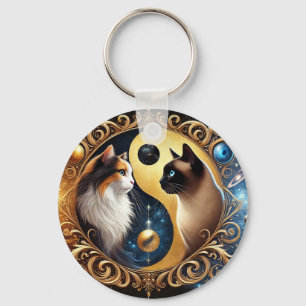 Cats Symbolising Balance with a Yin Yang Key Ring