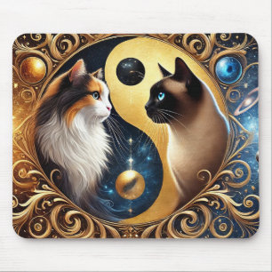Cats Symbolising Balance with a Yin Yang Mouse Pad