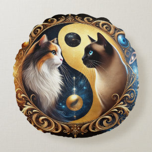 Cats Symbolising Balance with a Yin Yang Round Cushion