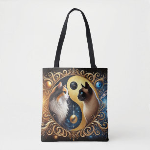 Cats Symbolising Balance with a Yin Yang Tote Bag