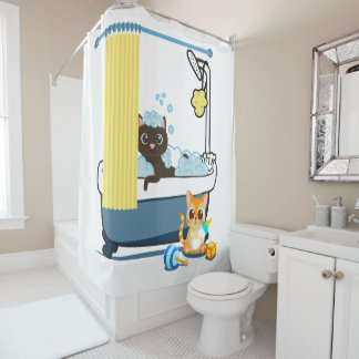 Cats take a bath shower curtain