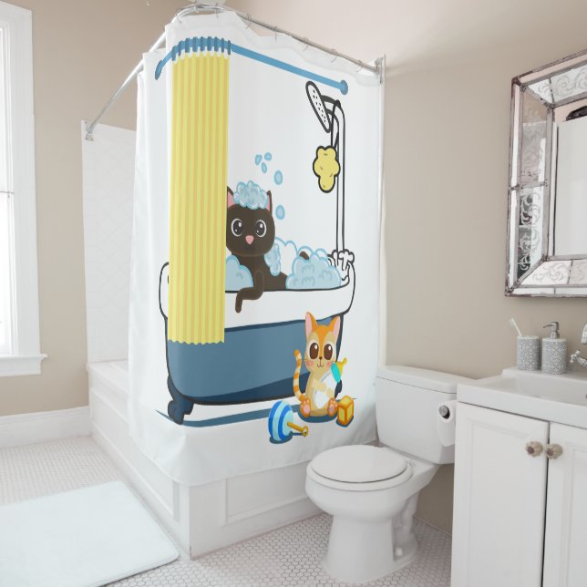 Cats take a bath shower curtain (In Situ)