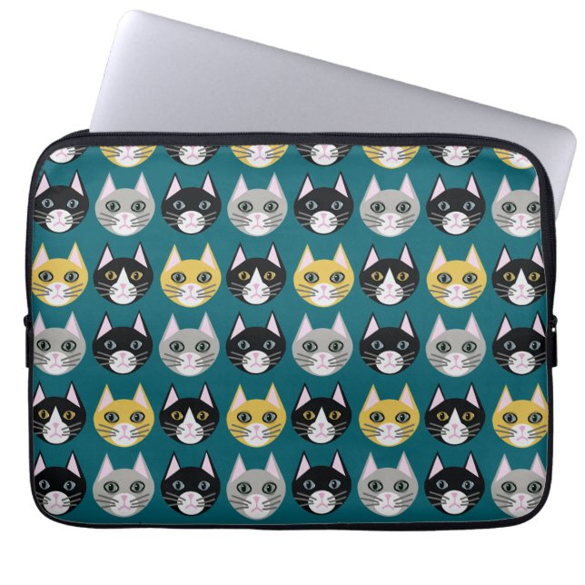 Cats teal laptop sleeve (Front)
