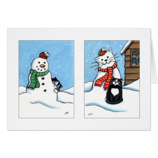 Cats & That Pesky Robin | Diptych Christmas Card