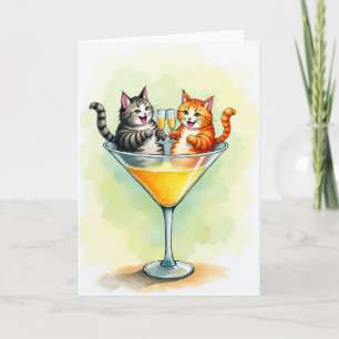 Cats Toasting Birthday Card