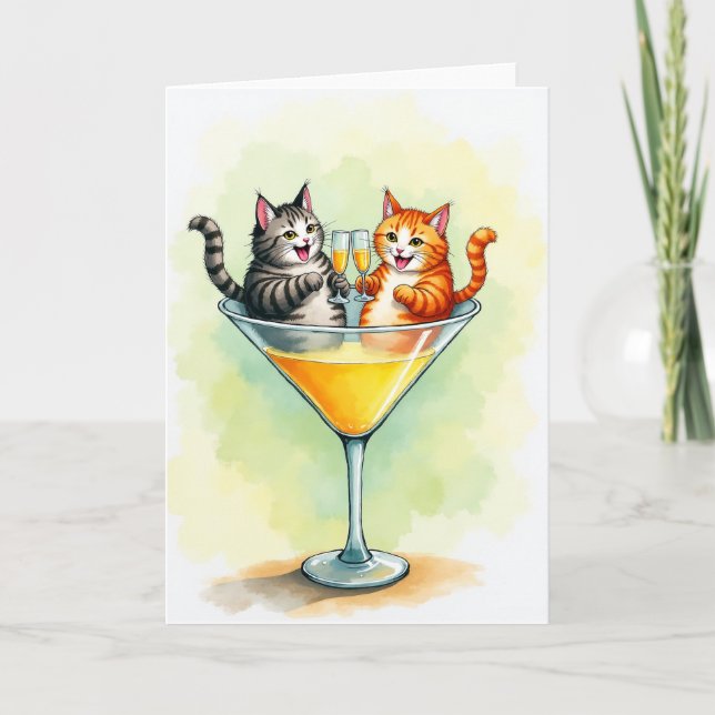 Cats Toasting Birthday Card (Front)