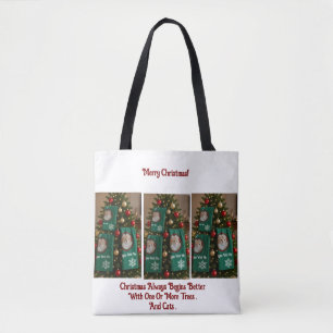 Cats Towels In Christmas Tree, photo, humor text Tote Bag