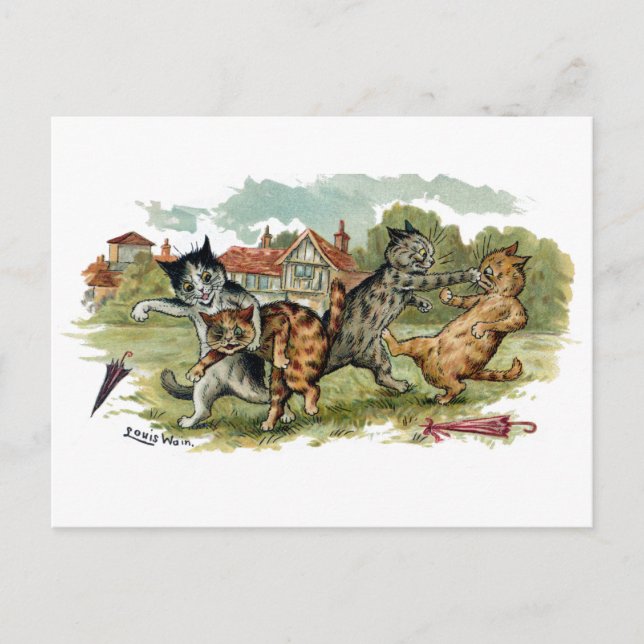 Cats Trade Punches Postcard (Front)