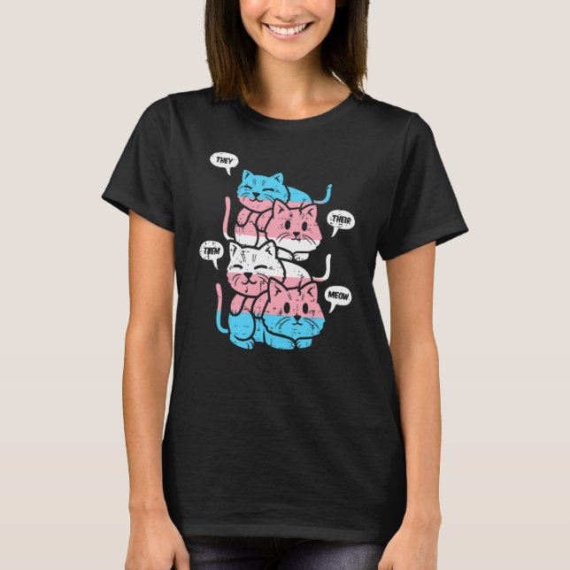Cats Transgender Flag Lgbt  They Their Them Meow C T-Shirt (Front)
