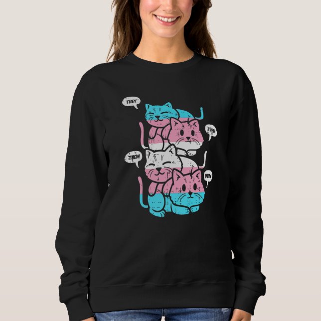Cats Transgender Flag Lgbt They Their Them Meow Ca Sweatshirt (Front)