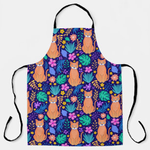 Cats & Tropical Flowers: Dark Pattern Apron