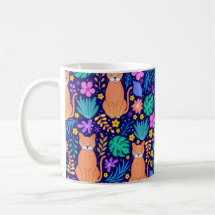 Cats & Tropical Flowers: Dark Pattern Coffee Mug