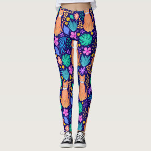 Cats & Tropical Flowers: Dark Pattern Leggings