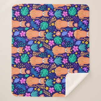 Cats & Tropical Flowers: Dark Pattern Sherpa Blanket