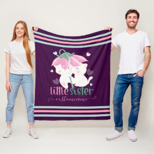 Cats Under Flower Umbrella Custom Little Sister Fleece Blanket