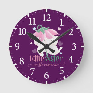 Cats Under Flower Umbrella Custom Little Sister Round Clock